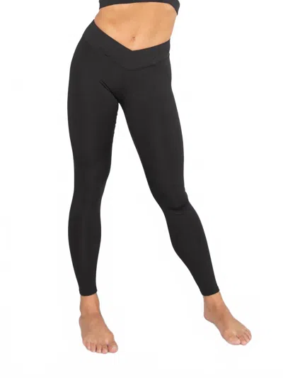 Body Wrappers Recycled Poly Criss Cross Waist Band Legging With Back Pocket In Black In Black
