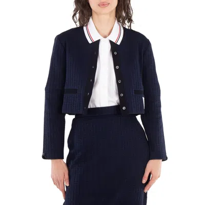 Thom Browne Gingham Jacquard Cotton Cardigan In Blue