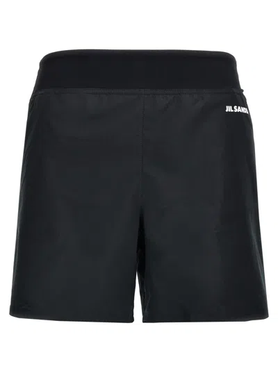 Jil Sander Elastic Waistband Shorts Side Slits In Black
