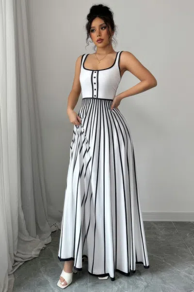 Truedames Striped Square Neck Sleeveless A Line Fit Dress In Multi