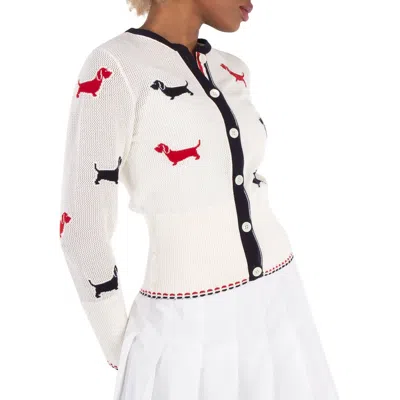 Thom Browne Ladies Cotton Pointelle Hector Cardigan In White