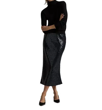 Polo Ralph Lauren Sequin Midi Skirt In Deep Navy In Black