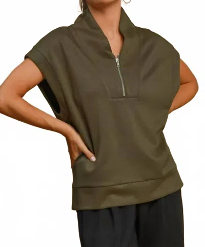Umgee Luxeknit Half Zip Top In Olive In Green