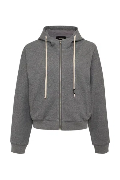 Monrow Women's Cotton Knit Zip Up Hoodie In Dark Heather In Gray