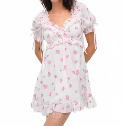 For Love & Lemons Fiona Floral Mini Dress In White In White