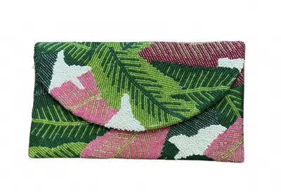 Tiana Palm Leaf Beaded Clutch In Green In Green