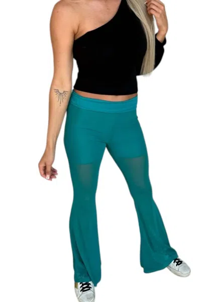 Sterling Kreek Meshed Up Flare Pants In Turquoise In Blue
