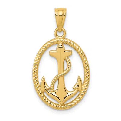 Diamond2deal 14k Yellow Gold Polished Anchor Rope Oval Pendant In Yellow