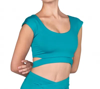 Body Wrappers Recycled Poly Criss Cross Waist Band Legging With Back Pocket In Teal In Green