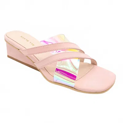All Black Strappy Square Wedge In Pink In Pink
