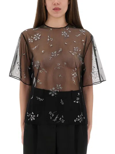 Rabanne Transparent Top With Delicate Floral Applications In Black