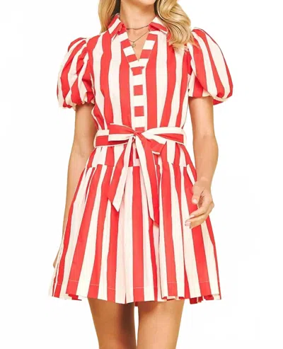 Pinch Striped Mini Dress In Red In White