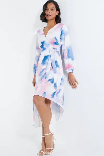 Quiz Satin Asymmetric Wrap Dress In Multi