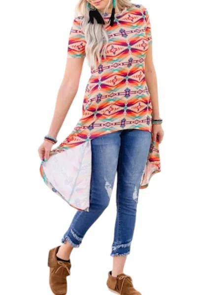 Crazy Train Aztec Short Sleeve Tunic - Plus In Multi In Multi
