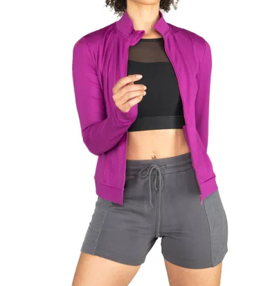 Body Wrappers Recycled Poly Contour Seam Zip Up Jacket In Berry In Purple