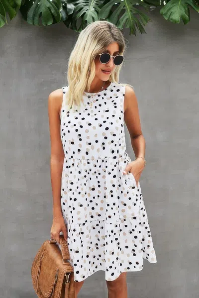 Truedames Crewneck Polka Dot A Line Loose Midi Dress In White