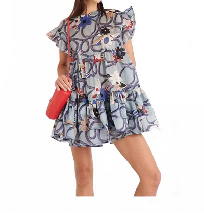 Celia B Egeo Floral Graphic Mini Dress In Multi In Blue