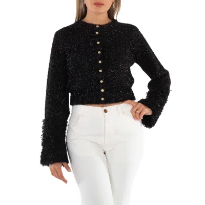 Rabanne Ladies Black Metallic Cropped Cardigan In Black