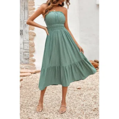 Truedames Solid Off Shoulder Elasit Waist Ruffle Dress In Green