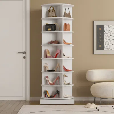 Hivvago 360 Degree White Rotating Shoe Cabinet With 7 Layers In White