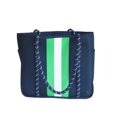 Five Love Women Courtside Small Pickleball Paddle Tote Bag In Navy With Green And White Stripes In Multi