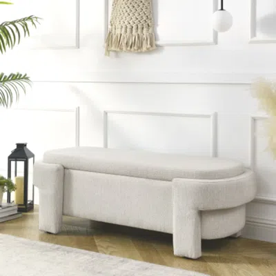 Hivvago Linen Fabric Upholstered Storage Bench For Living Room