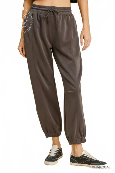 Umgee Ultra Soft Cupro Jogger Pants In Charcoal In Brown