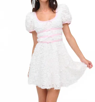 For Love & Lemons Stacked Blossom Lace Mini Dress In White In White