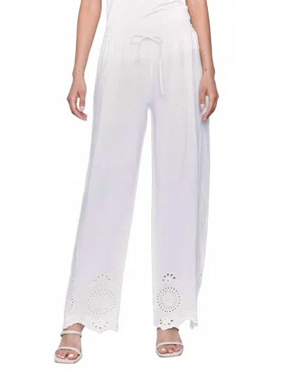 Charlie B Pull-on Linen Pants With Eyelet Embroidery In White In White