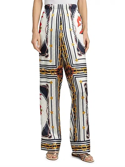 Ronny Kobo Dora Satin Straight Leg Pants In Multi Scarf In Multi