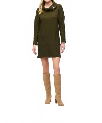 Joseph Ribkoff Needle Rib Zipper Collar Cocoon Dress In Olive Green In Green