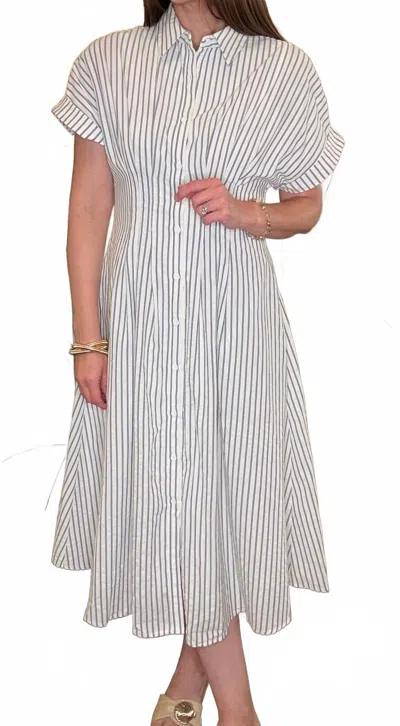 Aiblee Striped Button Up Midi Shirt Dress In Black/white In Multi