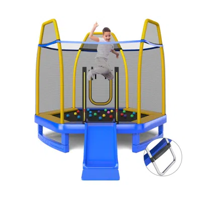 Hivvago 7 Feet Trampoline With Ladder And Slide For Indoor And Outdoor-blue In Multi