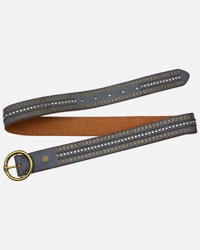 Amsterdam Heritage Soraya Studded Leather Belt With Gold Round Buckle In Grey In Gray