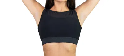Body Wrappers Recycled Polyester Double Layer Bra Top With Mesh In Black In Black