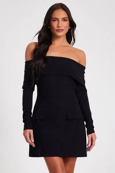 Quiz Long Sleeve Bengaline Mini Dress In Black