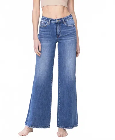 Vervet By Flying Monkey High Rise Trouser Wide Leg Jeans In Denim Blue In Blue