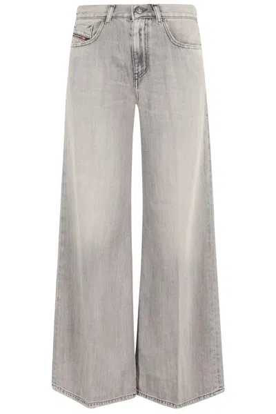 Diesel Wide-leg High-waist Denim Jeans With Five Pockets In Gray