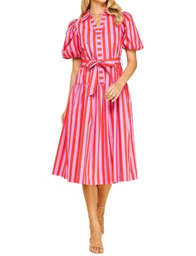 Pinch Striped Balloon Sleeve Midi Dress In Strawberry Sangria In Multi