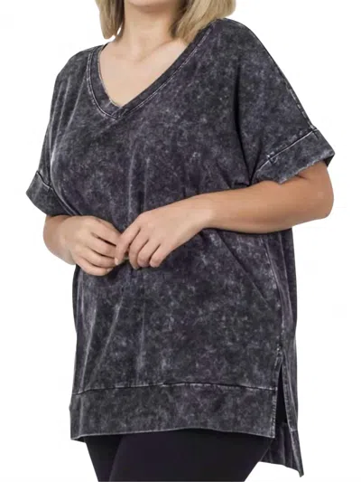 Zenana Mineral Wash Tunic Top In Charcoal In Gray