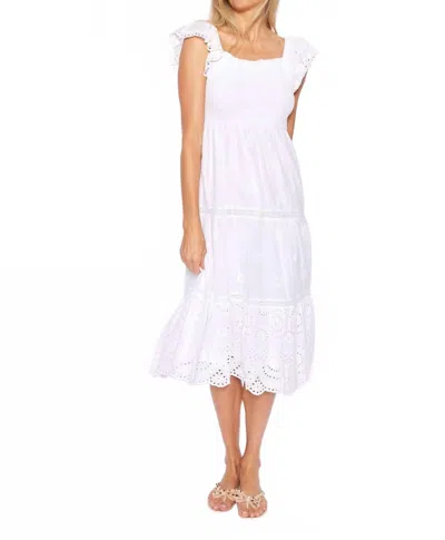 Sail To Sable Eyelet Flutter Sleeve Smocked Dress In White In White
