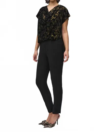 Joseph Ribkoff Silky Knit And Foiled Velvet Jumpsuit In Black/gold In Black