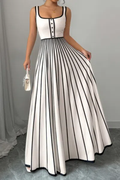 Truedames Striped Square Neck Sleeveless A Line Fit Dress In Multi