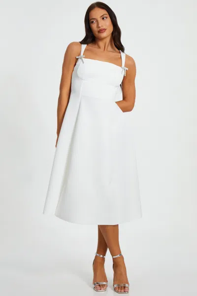 Quiz Scuba Foam Midi Skater Dress With Diamante Bows In White