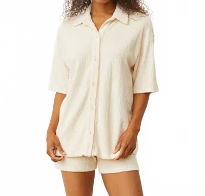Monrow Diamond Terry Cloth Oversized Shirt In Natural White In White