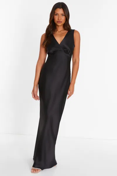Quiz Women's Satin Wrap Front Maxi Dress In Black