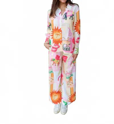 Sundayup Lotusland Safari Pants Set In Pink Multi In Multi