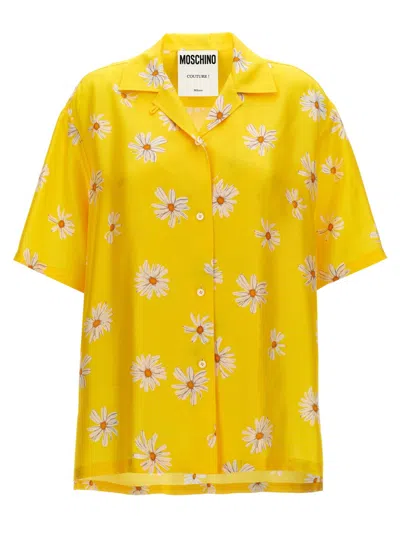 Moschino Floral Pattern Collared Neck Short Sleeves Shirt In Yellow