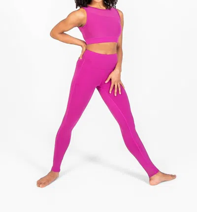 Body Wrappers Recycled Polyester Legging With Mesh Insert In Berry In Purple