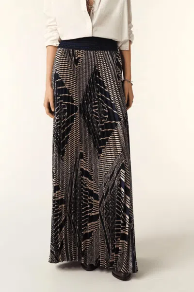 Ba&sh Sow Geometric Print Plisse Maxi Skirt In Black